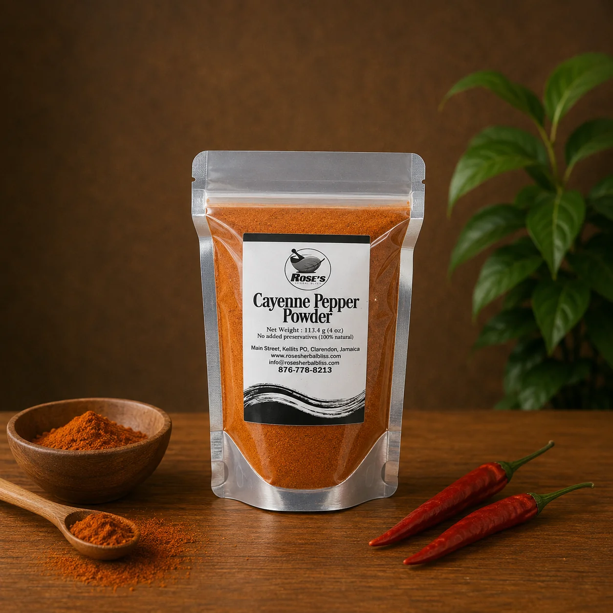 Rose's Herbal Bliss Cayenne Pepper Powder 4oz, natural Jamaican product