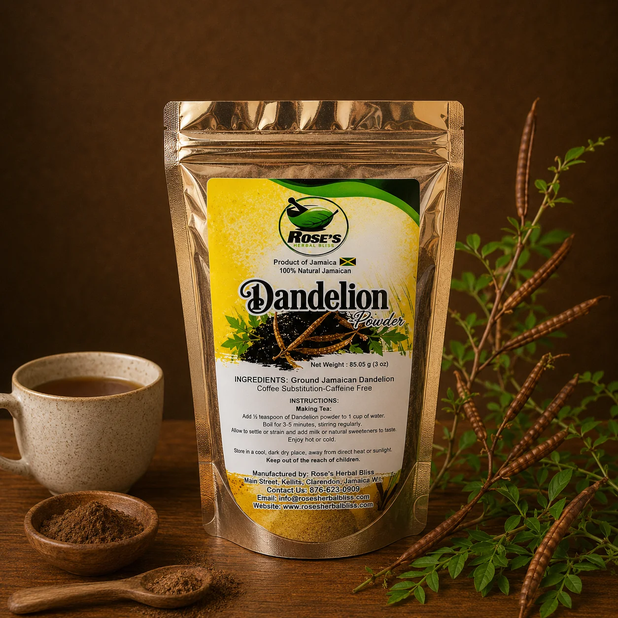 Rose's Herbal Bliss Dandelion Powder 3oz, natural Jamaican product
