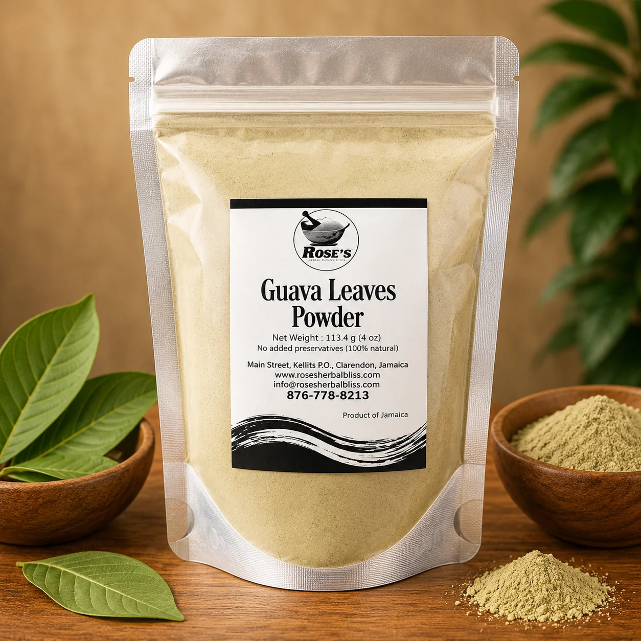 Rose's Herbal Bliss Guava Leaves Powder 4oz, natural Jamaican product