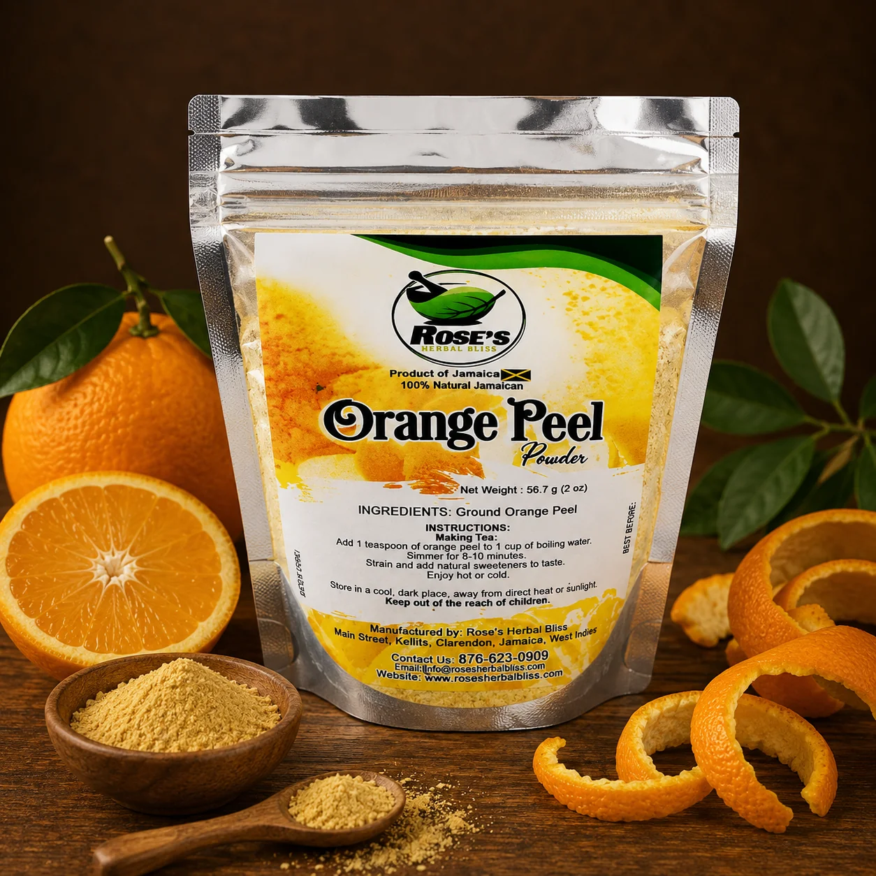 Rose's Herbal Bliss Orange Peel Powder 2oz, natural Jamaican product