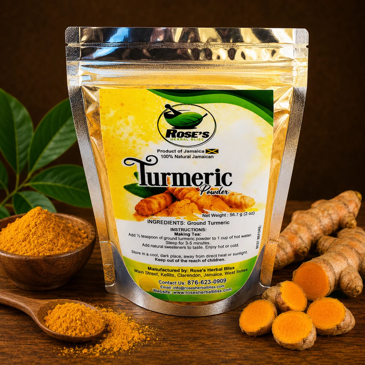 Rose's Herbal Bliss Turmeric Powder 2oz, natural Jamaican product